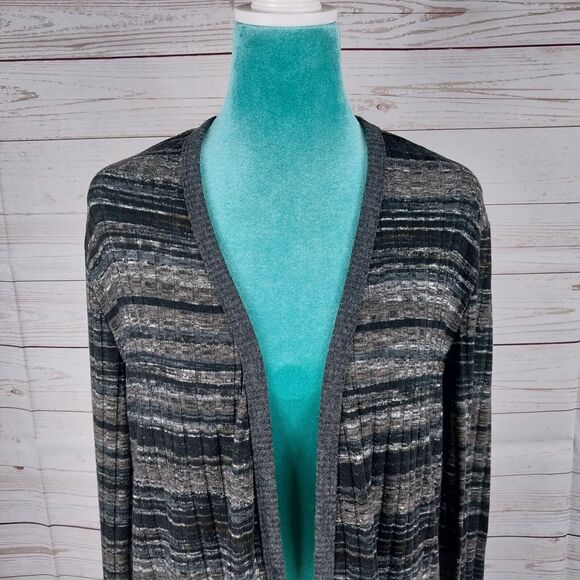Miss Me Long Cardigan Womens M Pockets Button Up Long Sleeve Black Gray Expands - Picture 2 of 12